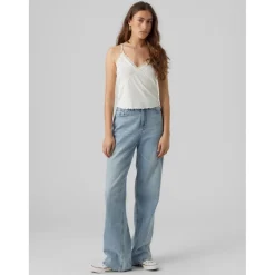 Top Regular Fit Col en V Sans manches Court blanc