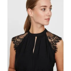 Top Regular Fit Col haut Sans manches Longueur regular noir