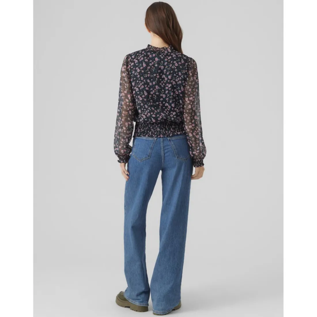 Top Regular Fit Imprimé all over Col en V Manches longues Court noir