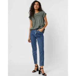Top sans manches avec dentelle féminine - Vert en viscose