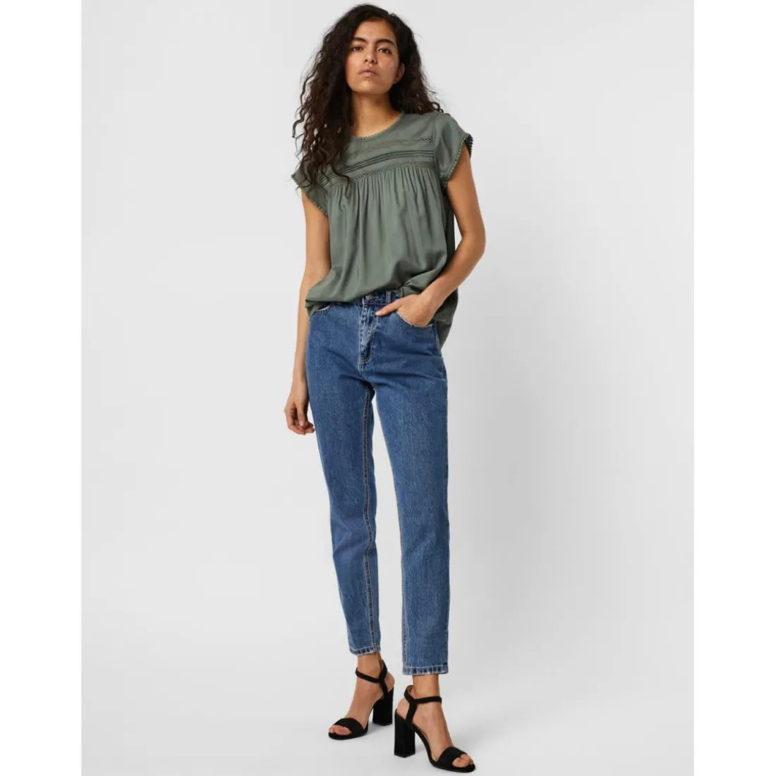 Top sans manches avec dentelle féminine - Vert en viscose