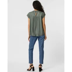 Top sans manches avec dentelle féminine - Vert en viscose