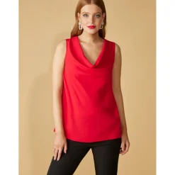Top sans manches avec encolure drapée rouge