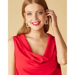 Top sans manches avec encolure drapée rouge