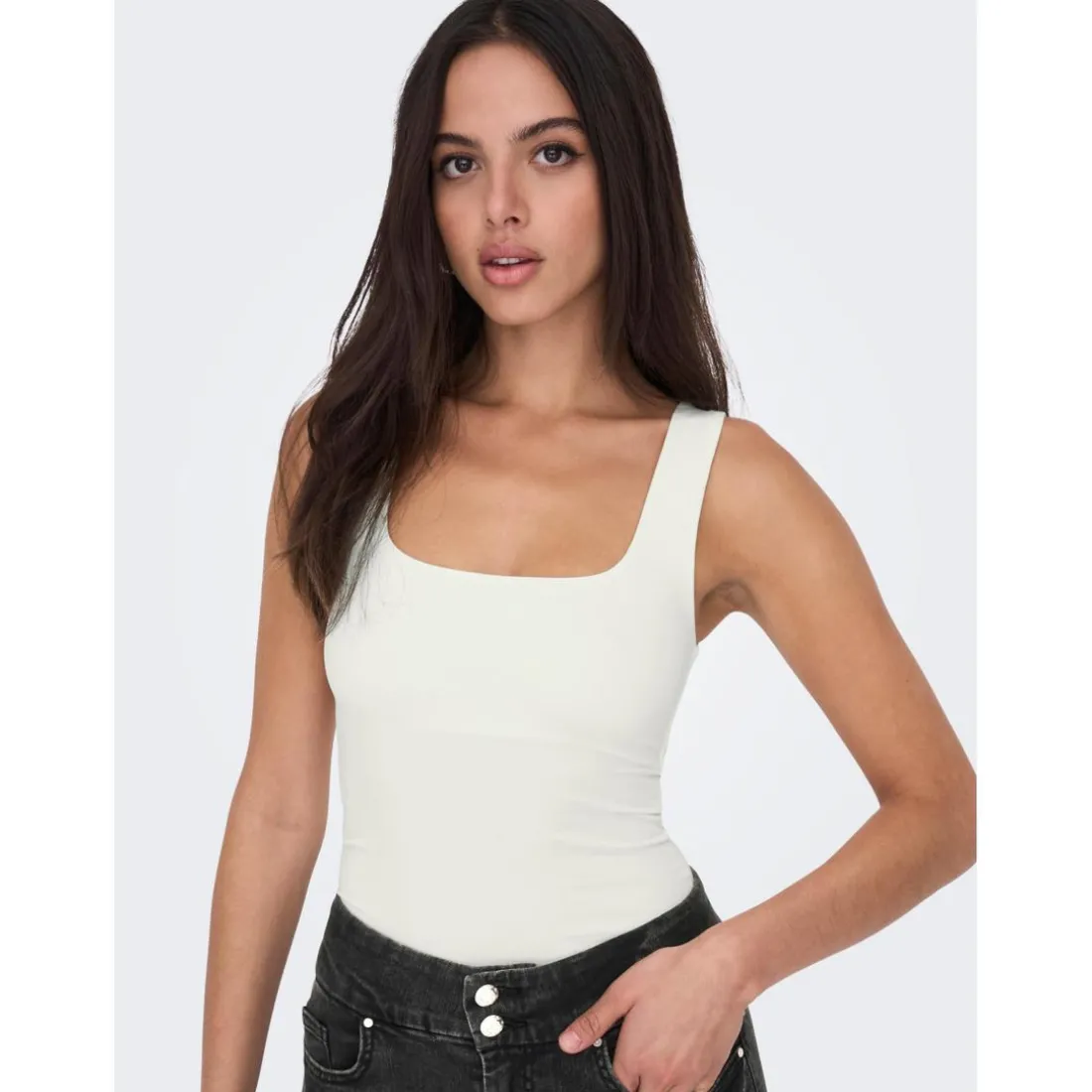 Tops Col en U Sans manches blanc
