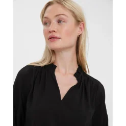 Tops Loose Fit Col en V Manches longues noir