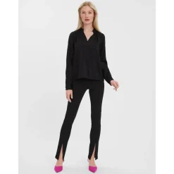 Tops Loose Fit Col en V Manches longues noir