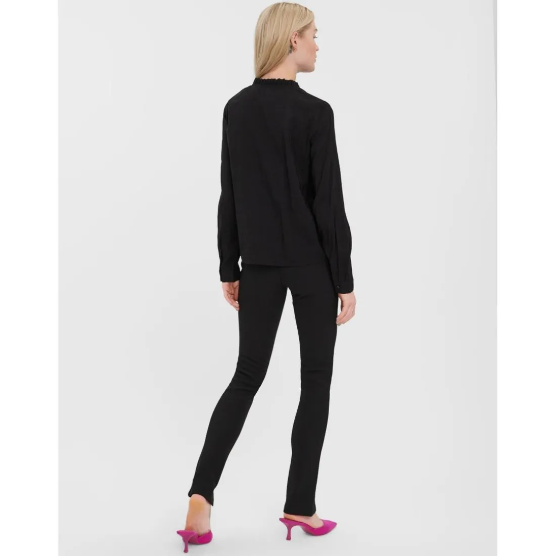 Tops Loose Fit Col en V Manches longues noir