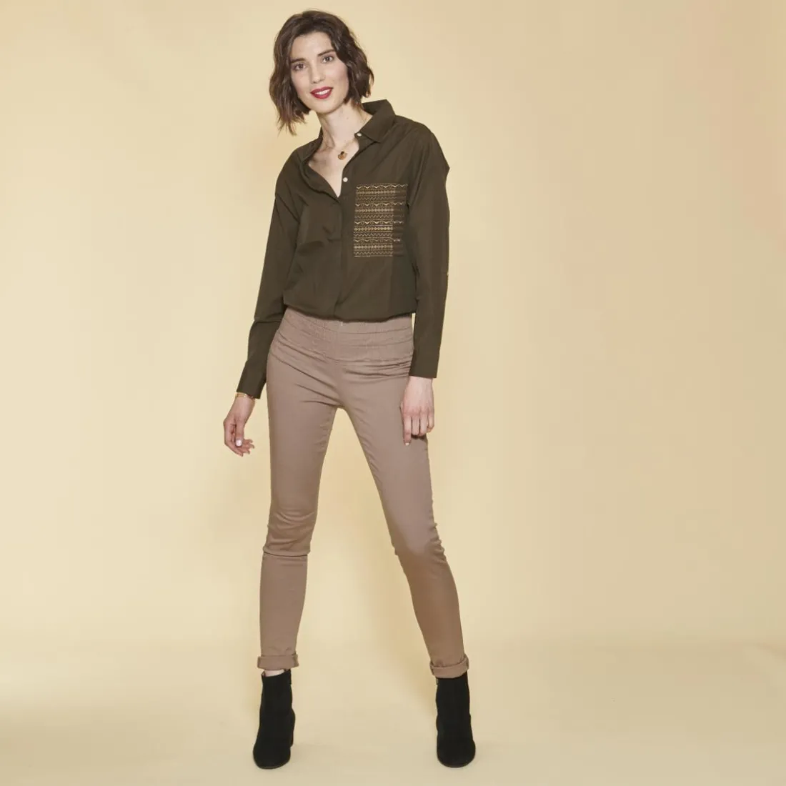 Tregging en twill élastique femme