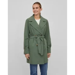 Trench coat ceinture à la taille col italien vert foncé
