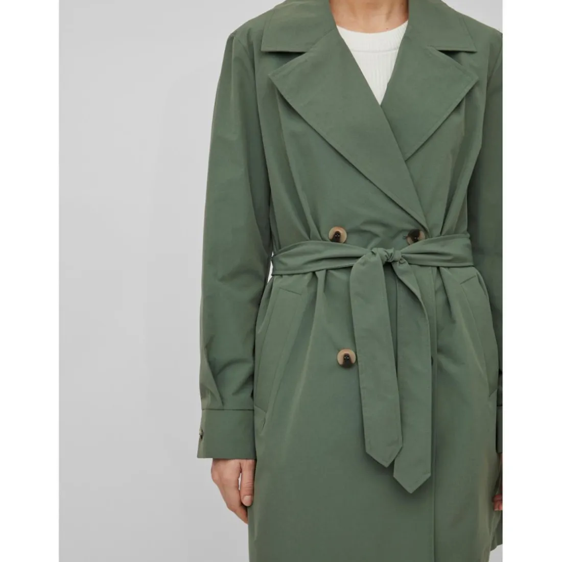 Trench coat ceinture à la taille col italien vert foncé
