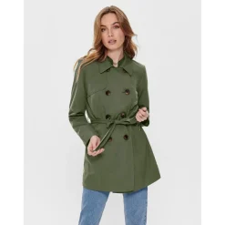 Trench coat Col à revers Manches longues Ceinture à la taille vert