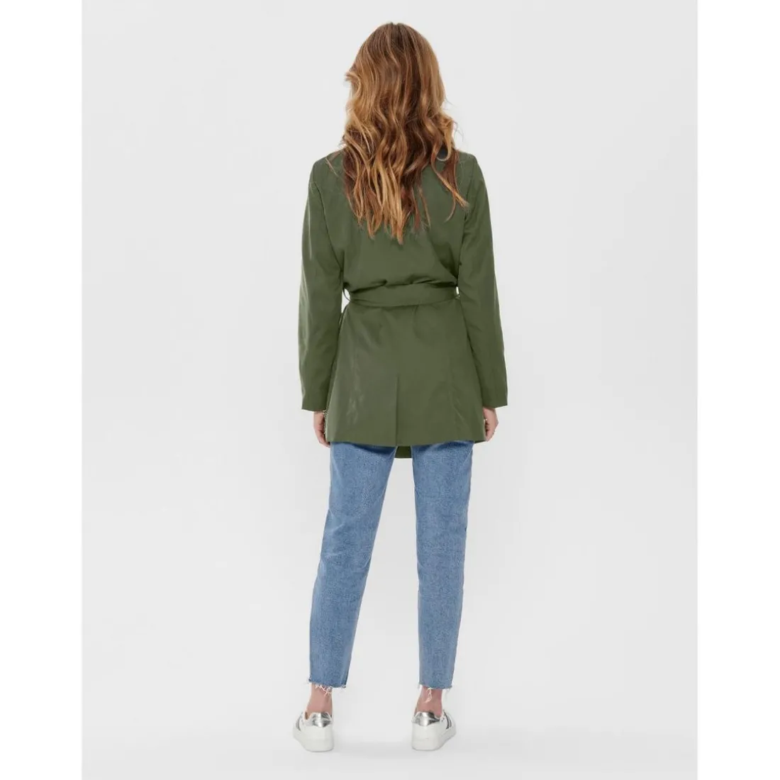Trench coat Col à revers Manches longues Ceinture à la taille vert