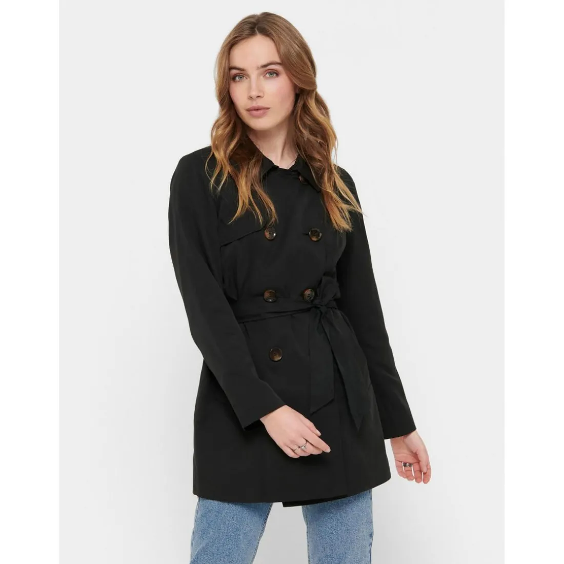 Trench coat Col à revers Manches longues Ceinture à la taille noir Willa