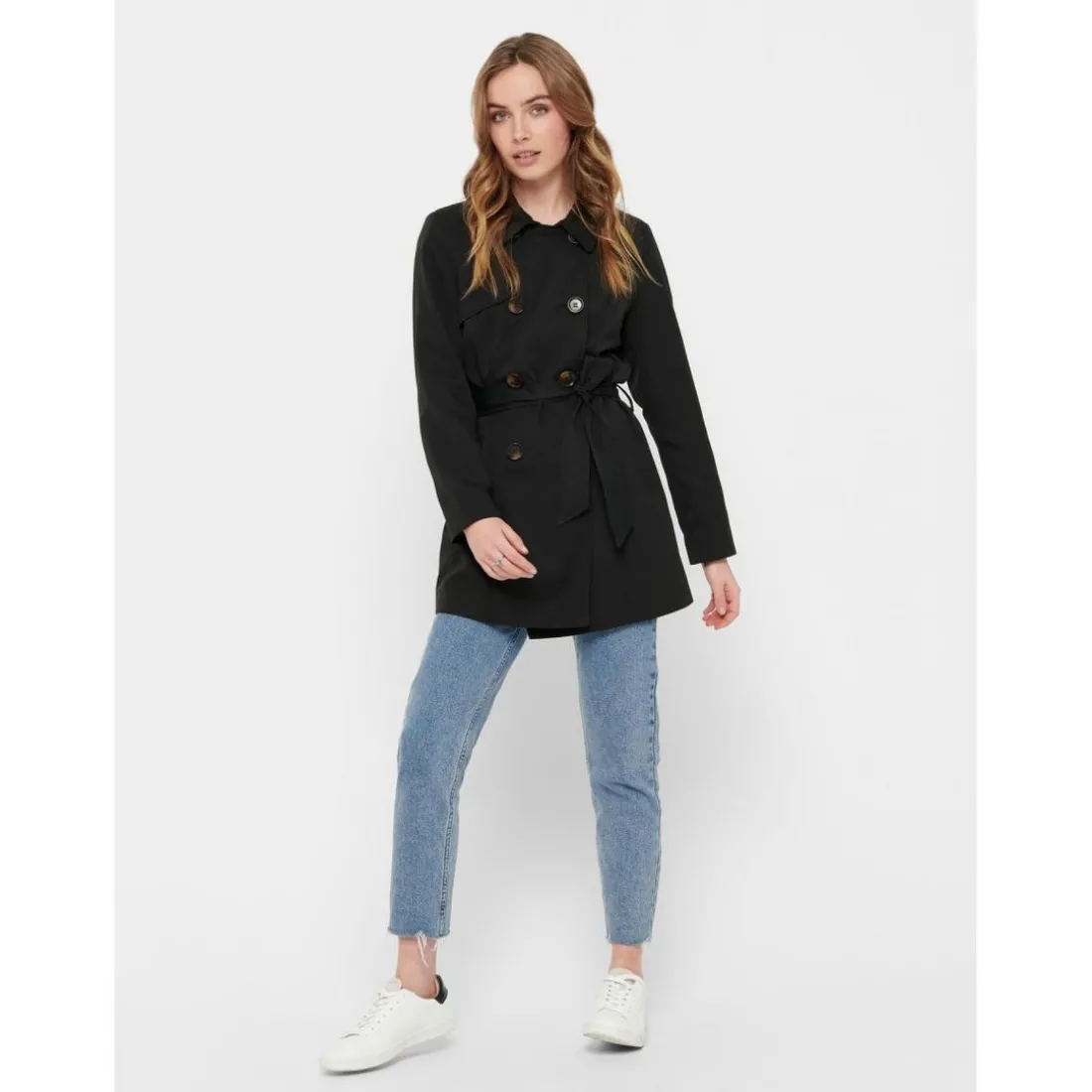 Trench coat Col à revers Manches longues Ceinture à la taille noir Willa