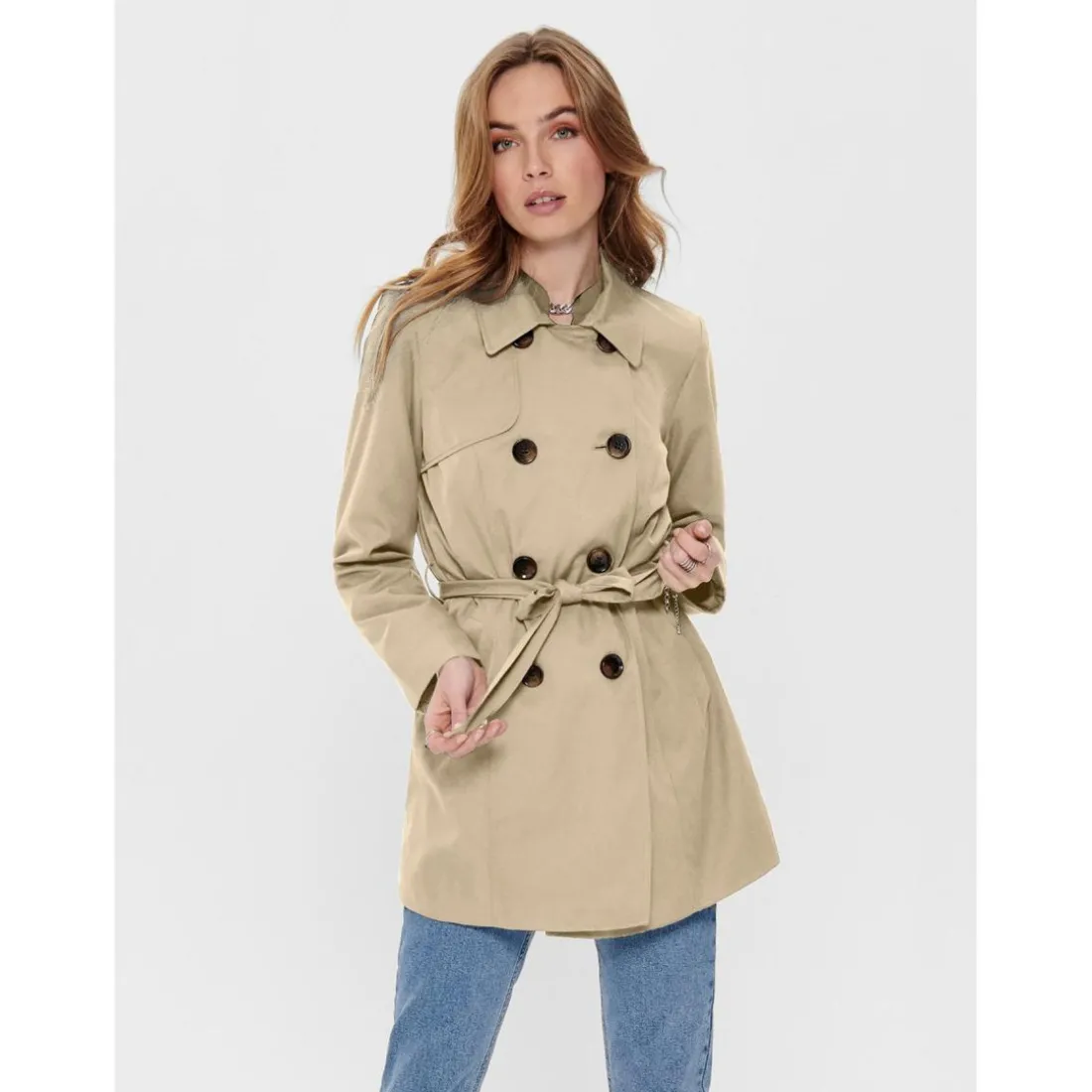 Trench coat Col à revers Manches longues Ceinture à la taille beige