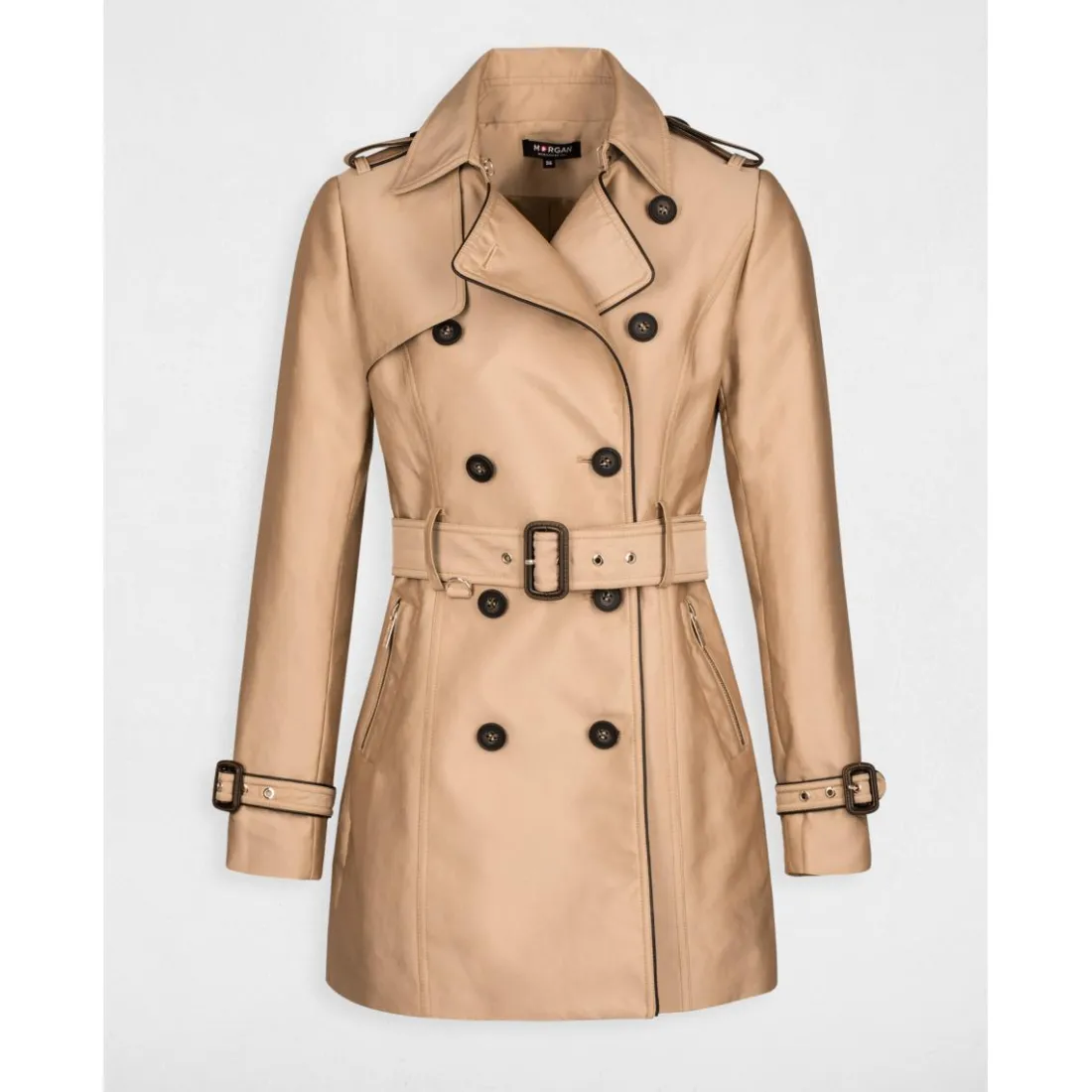 Trench droit boutonné et ceinturé