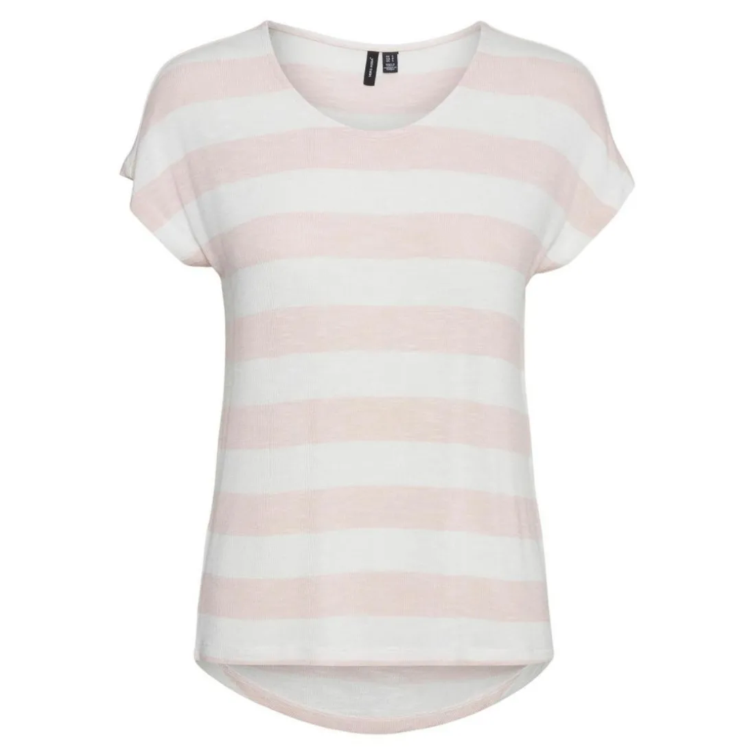 T-shirt Boxy Fit Rayures Col rond Manches courtes Ourlet bas beige rose en viscose