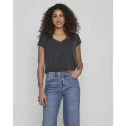 T-shirt col en v manches courtes noir Trix