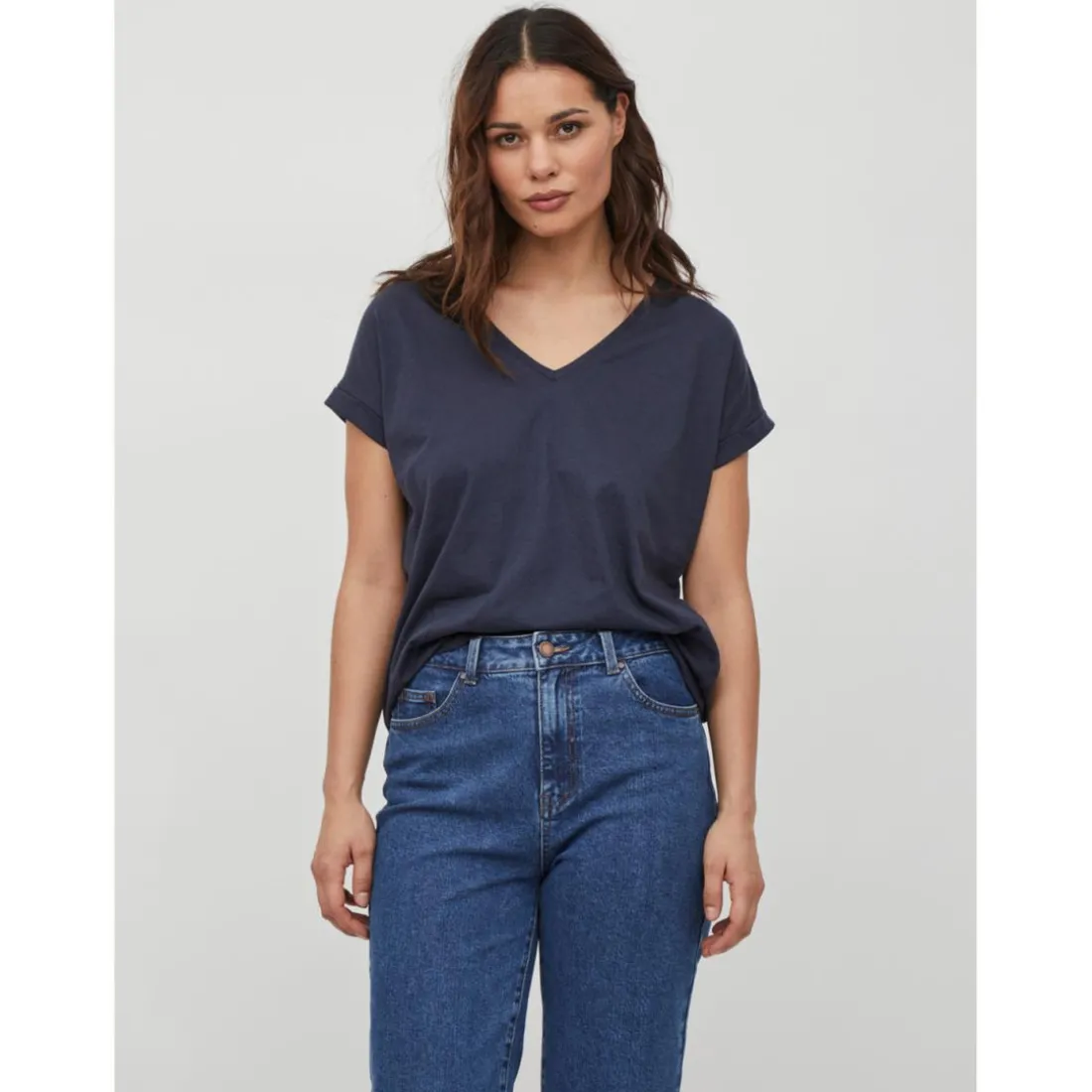 T-shirt col en v manches courtes bleu