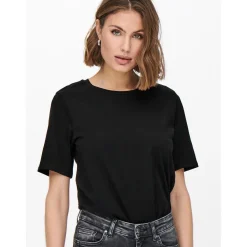T-shirt Col rond Manches courtes noir en coton Amy
