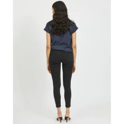 T-shirt col rond manches courtes bleu en coton