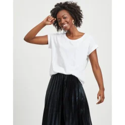 T-shirt col rond manches courtes blanc en coton Sara