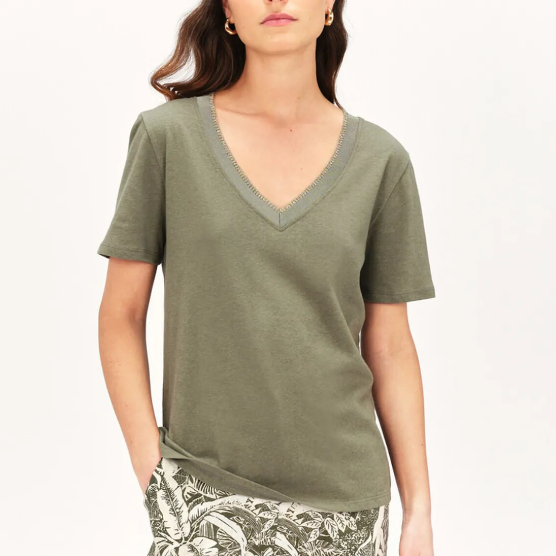 T-shirt kaki en coton