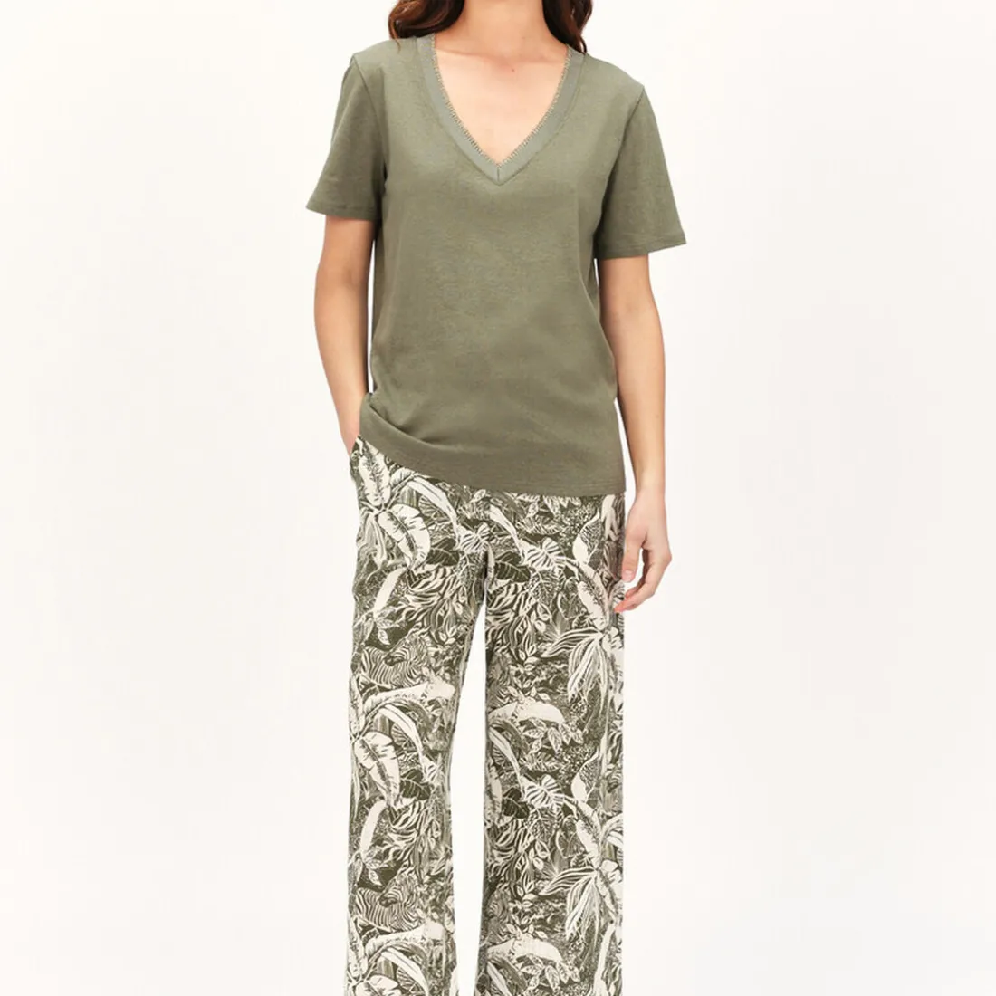 T-shirt kaki en coton