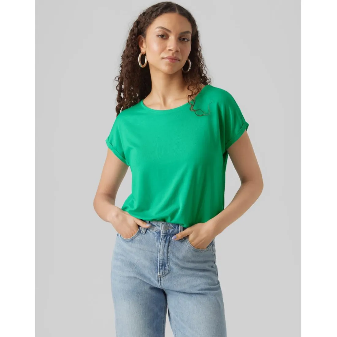 T-shirt longueur regular col rond épaules tombantes manches courtes vert Ava