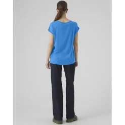 T-shirt longueur regular col rond épaules tombantes manches courtes turquoise Nora en coton
