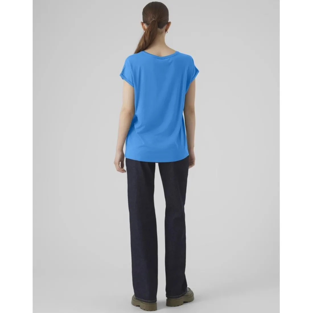 T-shirt longueur regular col rond épaules tombantes manches courtes turquoise Nora en coton