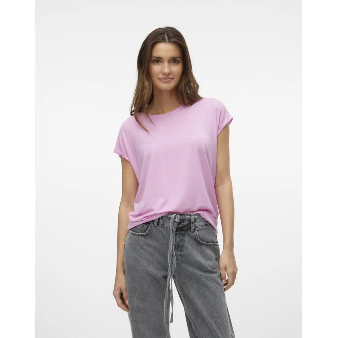 T-shirt longueur regular col rond épaules tombantes manches courtes violet Bree