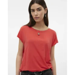T-shirt longueur regular col rond épaules tombantes manches courtes rose Zara en coton