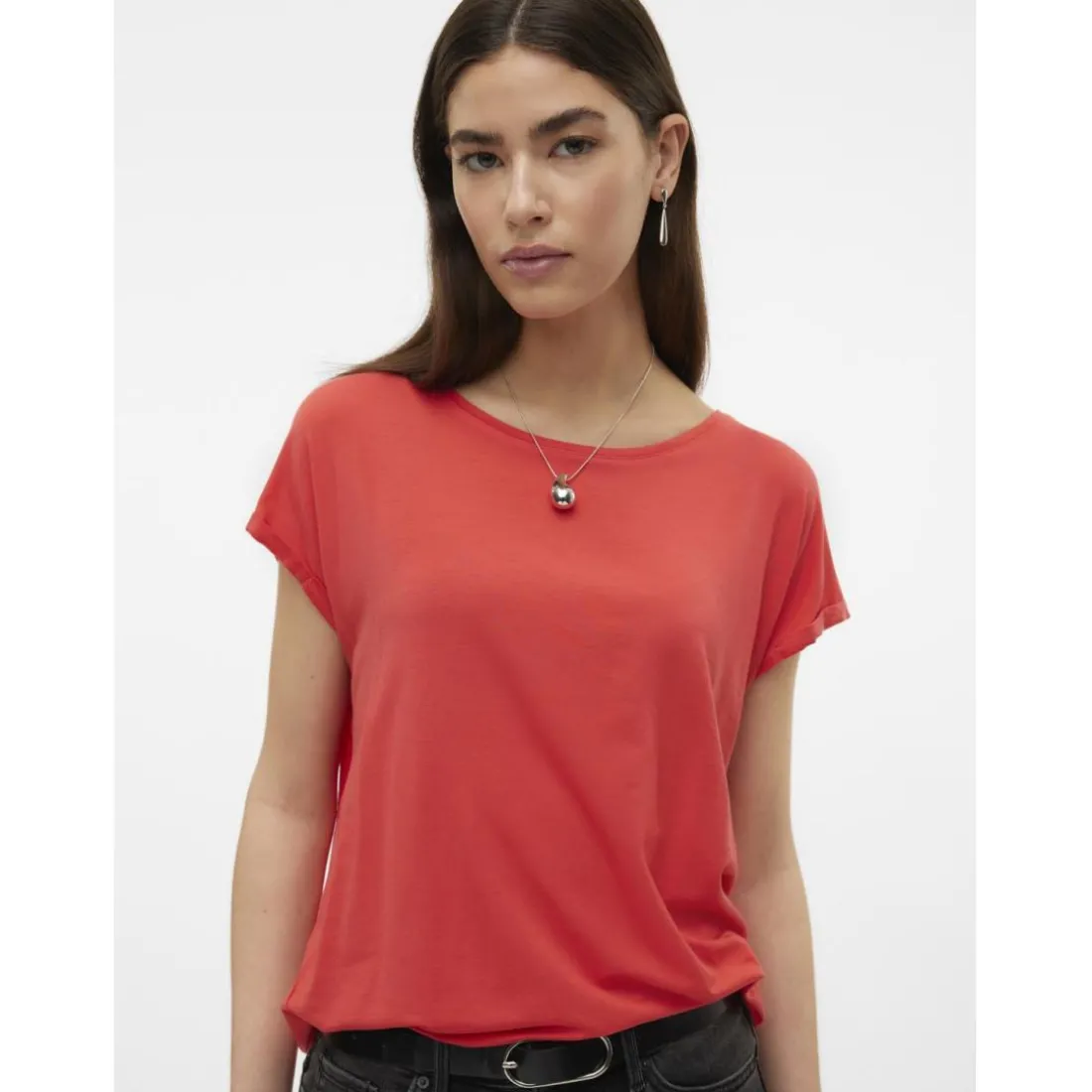 T-shirt longueur regular col rond épaules tombantes manches courtes rose Zara en coton