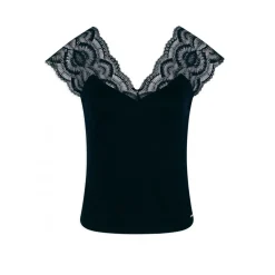 T-shirt manches courtes à dentelle marine