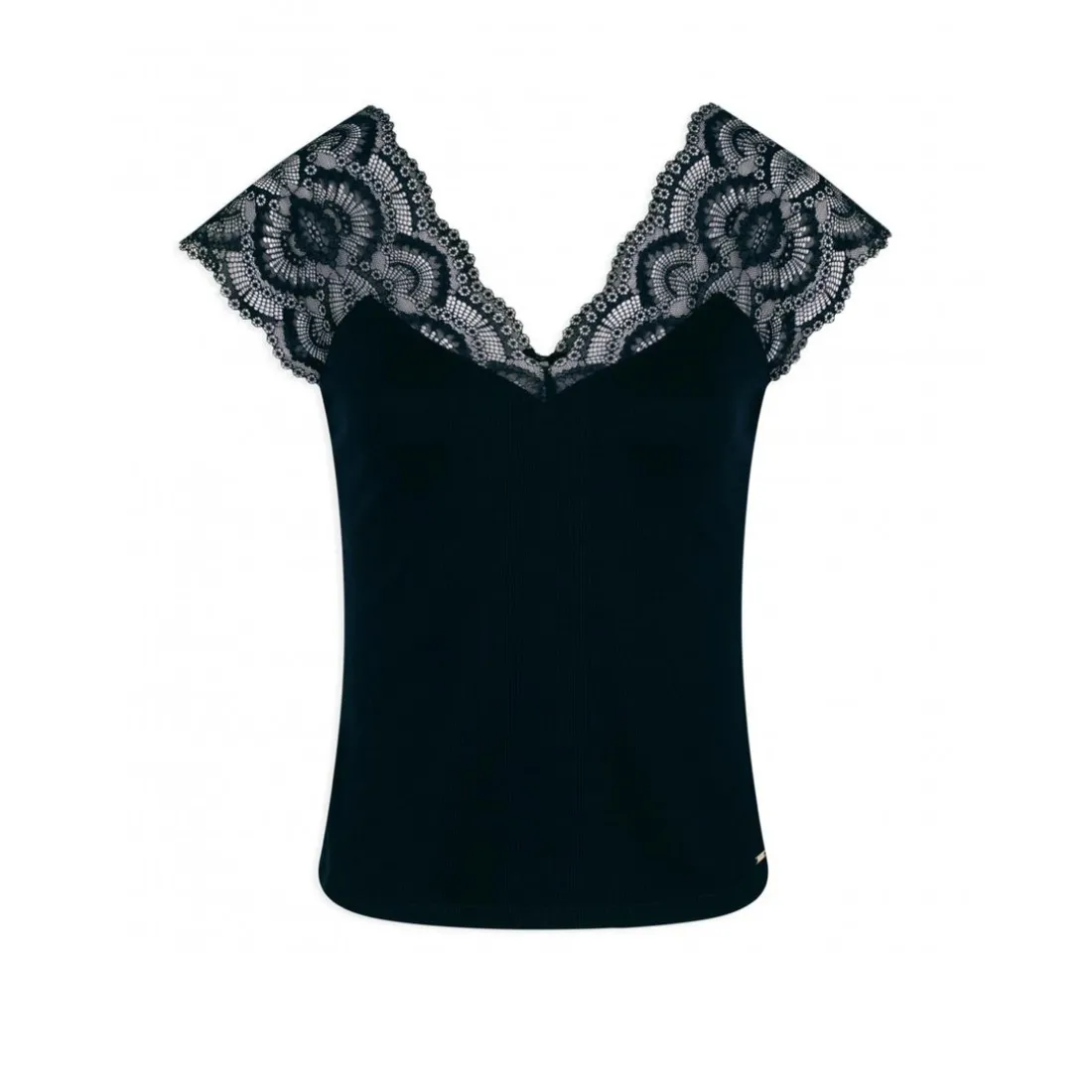 T-shirt manches courtes à dentelle marine