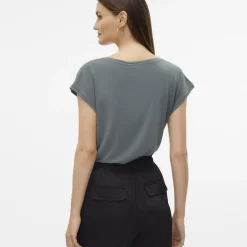 T-shirt manches courtes col V Filli en Lyocell Vert foncé Cate
