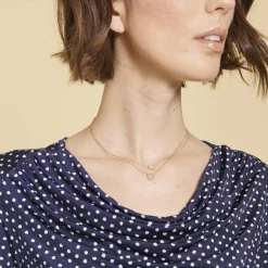 T-shirt manches courtes imprimé pois bleu marine