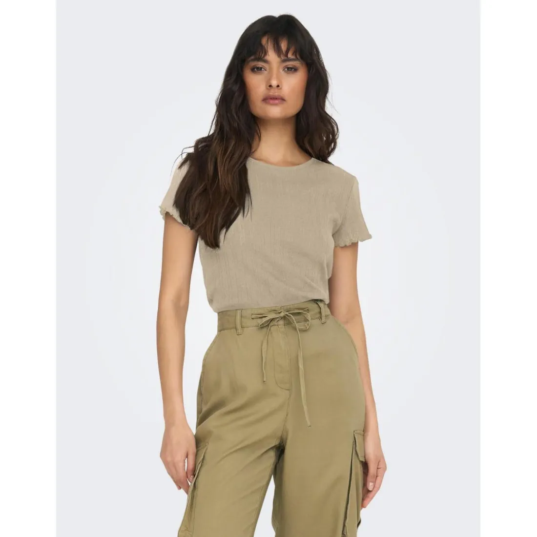 T-shirt marron blanc en coton