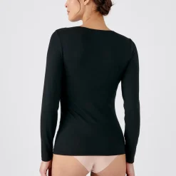 T-shirt pour femme à manches longues noir en coton