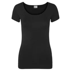 T-shirt Regular Fit Col en U Manches courtes noir
