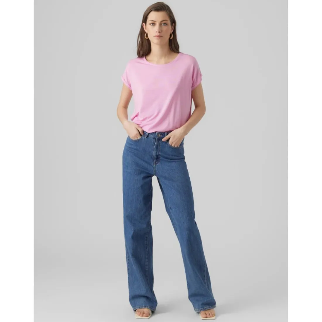 T-shirt Regular Fit Col rond Manches courtes Longueur regular rose Fleur