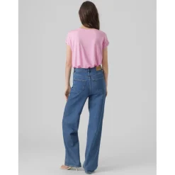 T-shirt Regular Fit Col rond Manches courtes Longueur regular rose Fleur