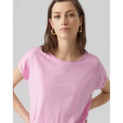 T-shirt Regular Fit Col rond Manches courtes Longueur regular rose Fleur