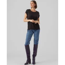 T-shirt Regular Fit Col rond Manches courtes Longueur regular noir en coton Alia
