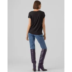 T-shirt Regular Fit Col rond Manches courtes Longueur regular noir en coton Alia