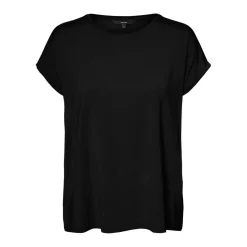 T-shirt Regular Fit Col rond Manches courtes Longueur regular noir en coton Alia