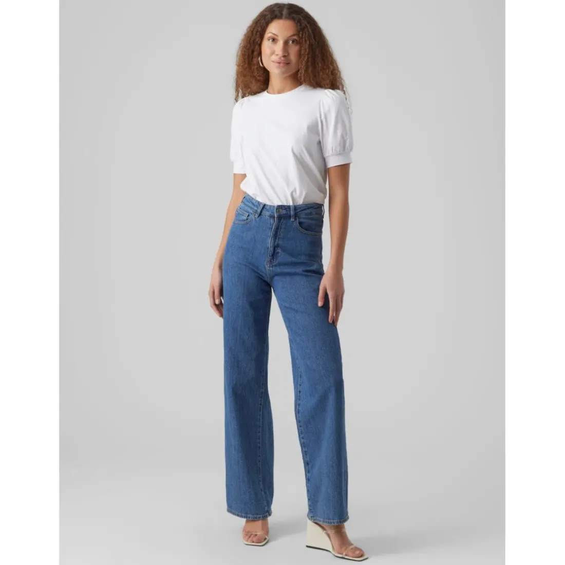 T-shirt Regular Fit Col rond Manches courtes blanc en coton Cleo