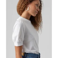 T-shirt Regular Fit Col rond Manches courtes blanc en coton Cleo